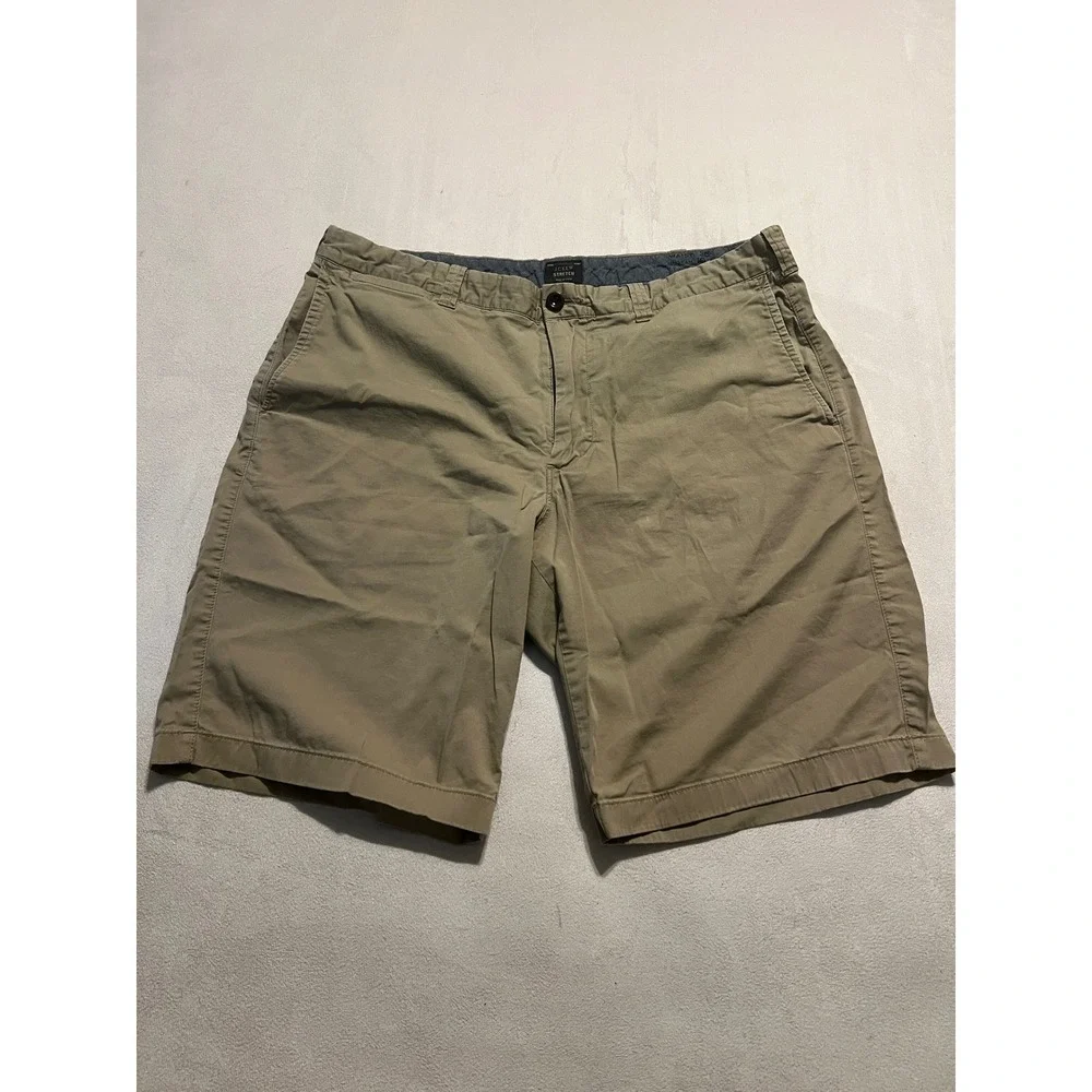 J.Crew Stretch Chino Shorts Mens 36 Beige Khaki Cotton Blend 9 Inch Inseam